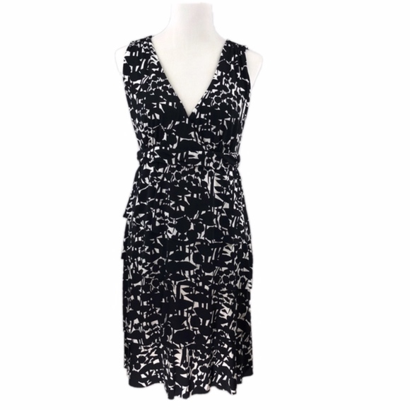 NY & COMPANY Stretch Dress Sheath V-Neck Sleeveless Black & White Medium - Picture 1 of 6
